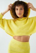 Resim Helezon Desenli Kapişonlu Sarı Crop Sweat 