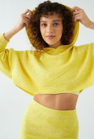 Resim Helezon Desenli Kapişonlu Sarı Crop Sweat 