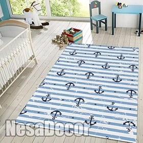 Resim Gemici Çapa Desenli Çocuk Odası Halısı Kaymaz Taban Yıkanabilir Denizci Halı (160 x 160 (Kare)) 