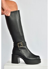 Resim Fox Shoes V726454109 Siyah Kalın Topuklu Klasik Kadın Çizme Siyah-Suni Deri 