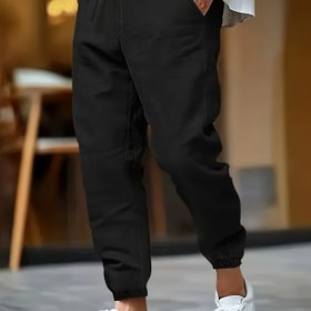Resim Erkek Keten Günlük Pantolon - Elastik Bel Daralan Ayak Bileği Plaj Dış Mekan Lounge Pantolon, Nefes Alabilen İlkbahar/Sonbahar Normal Fit Yetişkin Pantolonları, Plaj Pantolonu, Sonbahar Kıyafeti, İpli Bel Bandı, Yumuşak Kumaş, Çok Yönlü Alt Giyim, Moda Tutkunları İçin 