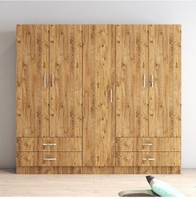 Resim tanmob 5 Kapılı Dört Çekmeceli Geniş Gardrop Çam- Grd0702 
