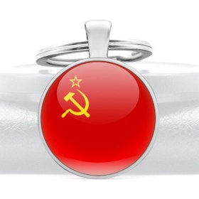 Resim Sovyet Sosyalist Rus Anahtarlık SSCB Orak Çekiç 3D Camlı Bayrak Metal Halka 