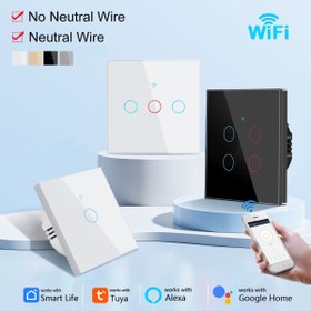 Resim Temperli Cam Panelli Akıllı Dokunmatik Anahtar Duvarı, WiFi Işık Kontrol Cihazı, Ses ve Uygulama Kontrolü, Tuya Smart Life Uyumlu, Tek veya Sıfır Kablolu Kurulum, 86mm Direkt Değiştirme - Beyaz, Altın, Siyah Renklerde Mevcut Kış İçin 