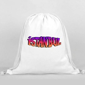 Resim İstanbul Baskılı Sırt Çantası - İp Büzgülü Spor Çanta Renkli 
