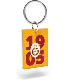 Resim Galatasaray Lisanslı Sarı-Kırmızı Logolu Çift Taraflı Anahtarlık Aslan Ahşap Kutulu 