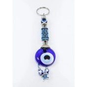 Resim Desenli Yassı Dikdörtgen Boncuk El Yapımı Cam Nazar Boncuklu Anahtarlık 