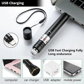 Resim Derin Stok Fithome 100MW Desen Başlıklı USB Şarjlı Yeşil Lazer Pointer 