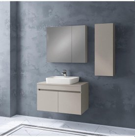 Resim Denko Etna 80 Cm Mdf Kül Gri Banyo Dolabı Takımı Ve Boy Dolabı Gri 