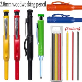 Resim Ahşap İşleme Makineleri için Dahili Kalemtıraşlı 2.8mm Masif Ahşap İşleme Kalem Setleri, 3 Renkli 2B Kalem Ucu, Bina İşaretleme ve İşaretleme Cihazı (1 Kalem+1 Kapak+1 Kutu 3 Renkli Kalem Ucu) 