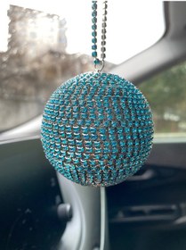 Resim Kristal Taşlı Disko Topu Dikiz Ayna Süsü Küçük 6cm Turkuaz Mavi 