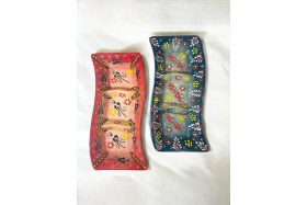 Resim Feyza Design El Yapımı Dekoratif 2'li Lale Çini Tasarımlı Kahvaltılık ve Çerezlik Seti 