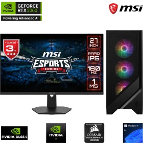 Resim MSI S02DK RTX5000 Gaming I5 14400F 64 GB Ddr5 Ram 2 TB SSD Gen4 RTX5060 8 GB 240MM Sıvı Soğutma 27" 180Hz. B760 Oyuncu bilgisayarı 