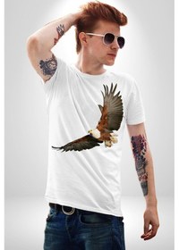 Resim Kartal Özgürlük Unisex Unisex Beyaz Organik Baskılı T-shirt Penye Yüksek Kalite Beyaz 