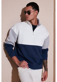Resim Buratti Renk Bloklu Regular Fit Yarım Fermuarlı Dik Yaka Erkek Sweat 5905719 Indigo 