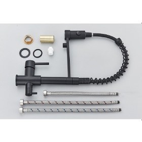 Resim Mutfak Eviye Bataryası Dual Flow Su Arıtma Çıkışlı Spiralli Fiskiyeli Siyah 