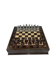 Resim Gifthome Premium Orta Boy Metal Osmanlı & İngiliz Satranç Takımı Ve Sandıklı Masif Ahşap Satranç Tahtası 28x28x5,5 Cm. 