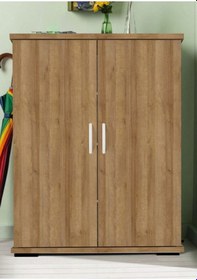 Resim Ayakkabılık 2 Kapaklı Ayakkabı Dolabı Raflı Meşe - Beyaz 