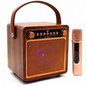 Resim gaman KTS-1687 Ahşaptan Ses Değiştirme Modlu Kablosuz Mikrofonlu Karaoke Seti Bluetooth Hoparlör/SD/USB 