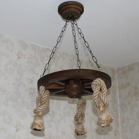 Resim Ahşap Halatlı Teker Avize 40 cm. 3'lü 
