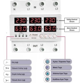 Resim Rcon Rcv 04 Ray Tipi Trifaze Akım Koruyucu Voltaj Koruyucu 63 A Sigorta 