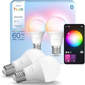 Resim Philips Hue Essential 8W E27 806 Lumen Renkli Akıllı Ampul A60 (2'li Ekopaket) 