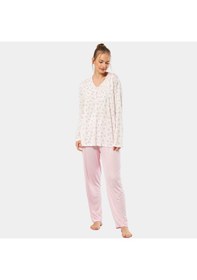 Resim Türen Empirme Patlı Battal Uzun Kollu Pijama Takım 3366/pembe 001 
