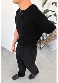 Resim Siyah Basic Triko Relaxed Tişört 