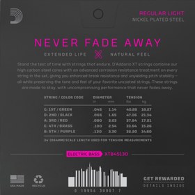 Resim D'Addario XTB45130 XT Nickel Plated Steel 5 Telli Bas Gitar Teli - Regular Light (45-130) 