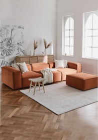 Resim LOVİSSE HOME Flora Modüler L Köşe Koltuk Takımı Turuncu Kiremit Keten Kumaş - 4 Modül 