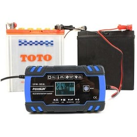 Resim Foxsur 12v 8a 24v 4a Lcd Ekranlı Darbe Onarım Şarj Cihazı, Motosiklet Ve Araç Akü Şarj Cihazı, Agm Derin Döngüsü Jel Kurşun-asit Şarj Cihazı-abd Tak 