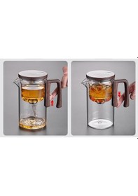 Resim Morponi Borosilikat Cam Ahşap Kapak Ve Sap Detaylı Mıknatıs Özellikli Lüks Bitki Çayı Demliği 520 Ml Şeffaf 