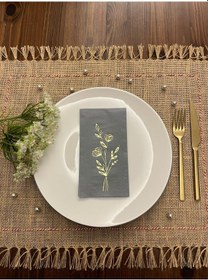 Resim Gold Yaldızlı Gri Gelincik Çiçeği Baskılı Garson Katlama Peçete 16 Adet 