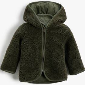 Resim Erkek Bebek Peluş Mont Kapüşonlu Fermuarlı 