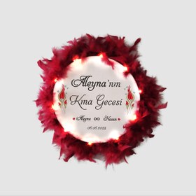 Resim Sadrazam Işıklı, Isim Baskılı Kına Tefi, Gelin Tefi (32 CM BÜYÜK BOY BORDO) 