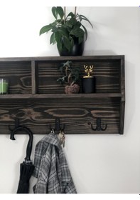 Resim O&Awood Doğal Ahşap Vestiyer, Dekoratif 4 Askılı Portmanto, Raflı 2 Bölme (531872394) 