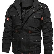 Resim Erkekler için Ağır Hizmet Kışlık Kapüşonlu Ceket - Çok Cepli İş Montu, Tam Fermuarlı, Siyah Dış Yüzey - Açık Hava, Şehir ve Soğuk Havalara Uygun, Günlük Kullanım, Sıcak Astarlı, Şehiriye Gezginler İçin 