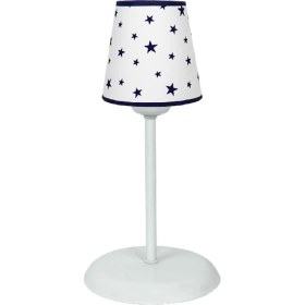 Resim Şenay Aydınlatma Çocuk Odası Konik Kumaş Küçük Abajur-Beyaz Lacivert Yıldız 