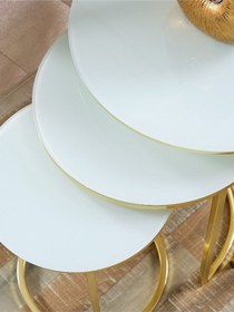 Resim 3' lü Beyaz Temperli Cam Gold Ayak Zigon Sehpa 