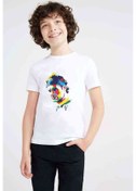 Resim Roger Federer Colors Baskılı Unisex Çocuk Beyaz T-Shirt 
