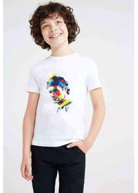 Resim Roger Federer Colors Baskılı Unisex Çocuk Beyaz T-Shirt 