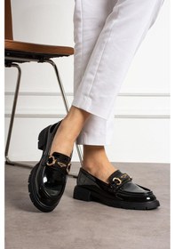 Resim Shoetek Roda Kadın Makosen Ayakkabı Tokalı Babet Siyah Rugan Siyah Rugan 