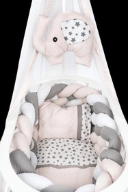 Resim Tommybaby Masal Sepet Beşik Ahşap Beşik Örgülü Uyku Setli Doğal Ahşap Beşik 