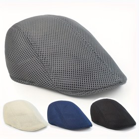 Resim Erkekler ve Kadınlar için Hafif Nefes Alabilen File Beret Şapka - Yazlık Açık Hava Moda Şapkası, Ayarlanabilir Uyum, Polyester, Düz Renk Tasarım, Günlük ve Resmi Giyim için, Çok Yönlü Başlık, Minimalist Başlık 