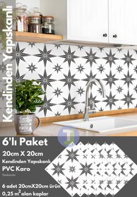 Resim Technojet Kendinden Yapışkanlı Karo PVC Mutfak Banyo Tezgah Kaplama Sticker 6Adet 20cm×20cm 