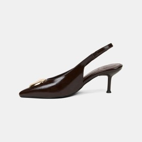 Resim Desa Kadın Kahve Gold Tokalı Sivri Burun Topuklu Abiye Ayakkabı 