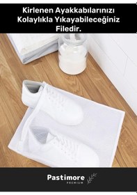 Resim Premium Serisi Lüks Fermuarlı Koruyucu Leke Çıkartıcı Ayakkabı Çamaşır Yıkama Torbası Filesi 2 Adet Beyaz 