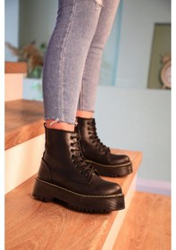 Resim Şanzelize İçi Kürklü Dolgu Taban Kadın Deri Bot SiYAH Siyah 