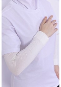 Resim Loggia Likralı Penye Kolluk Ekru - Pratik Kadın Tesettür Düz Namaz Kolluğu 1 Çift 40cm Viskon Hijab Ekru 
