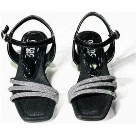 Resim Kız Çocuk Taşlı Üç Bantlı Tasarım Topuklu Abiye Ayakkabı-15744 Siyah 